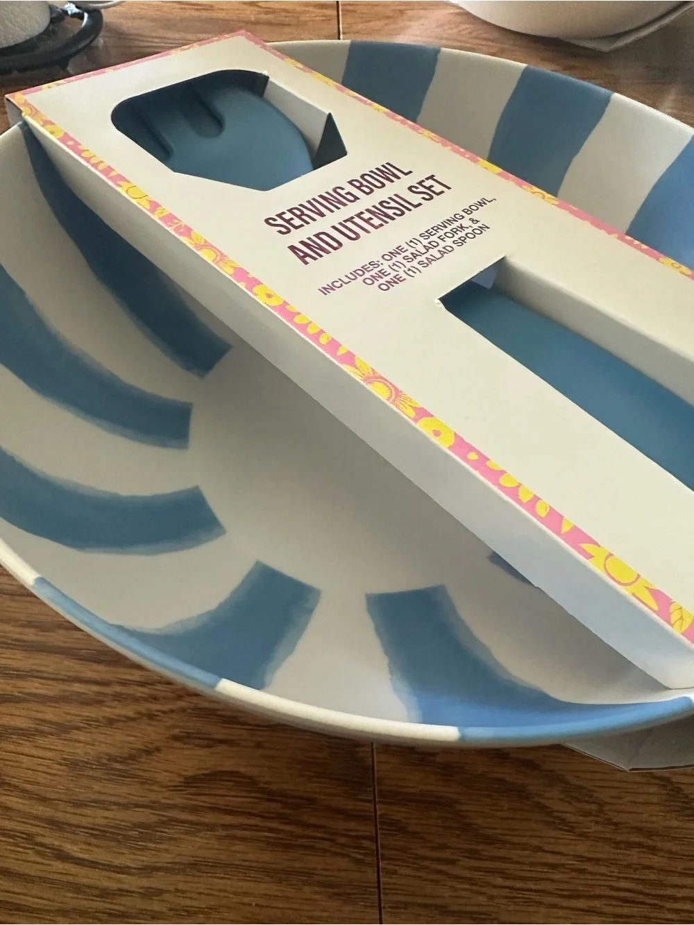 Blue and White Ceramic Serving Bowl - Classic Striped Design